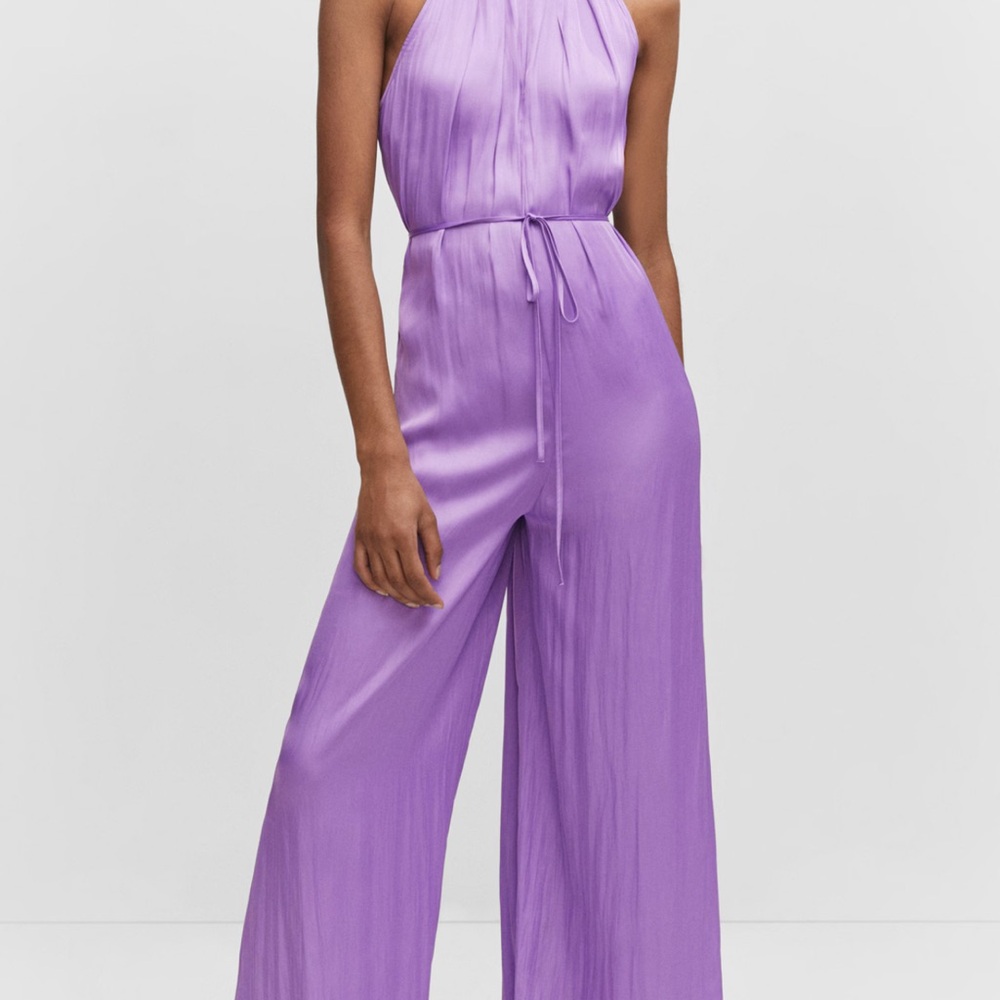 Mango Purple Jumpsuit with Wide-Leg Silhouette